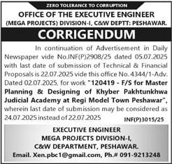 C&W Department Peshawar Tender Notice